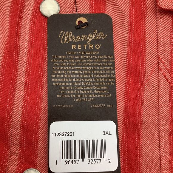 Wrangler Retro Mens‎ Long Sleeve Pearl Snap Shirt Size 3XL NWT - Picture 6 of 9